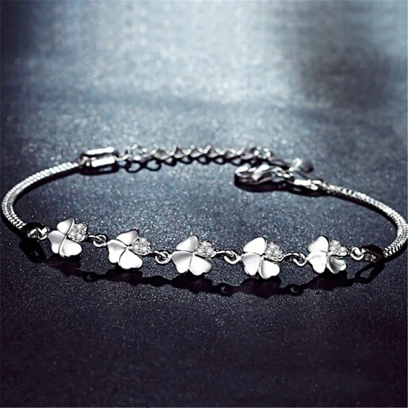 fancy chain  S925 silver Four-leaf clover  bracelet  for girls