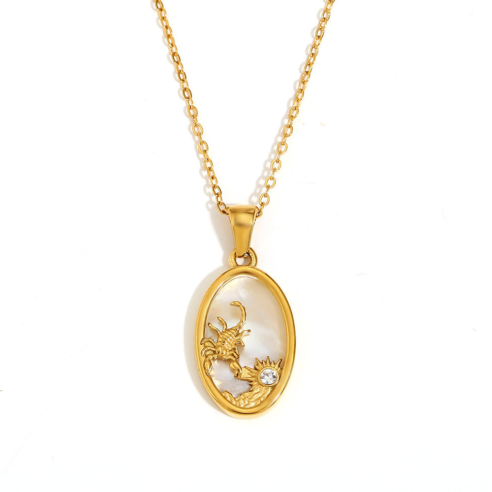 Niche Retro Pendant Stainless Steel 18K Gold Plated Red Agate Love Flower Manta Ray Necklace Female