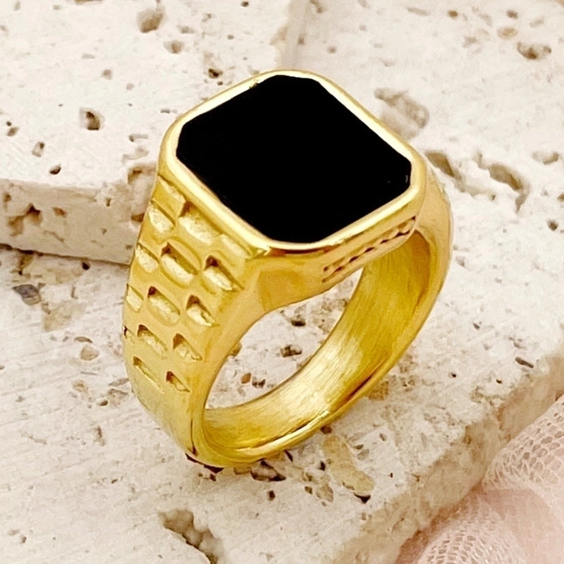 304 Stainless Steel 14K Gold Plated Glam Vintage Style Plating Inlay Square Shell Rings