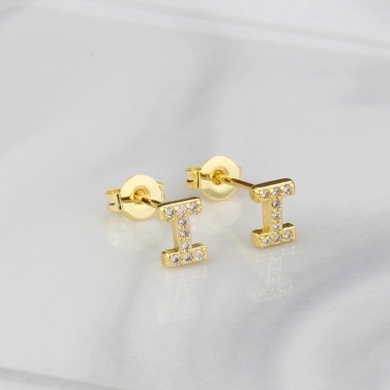 1 Pair Fashion Letter Inlay Copper Zircon Gold Plated Ear Studs