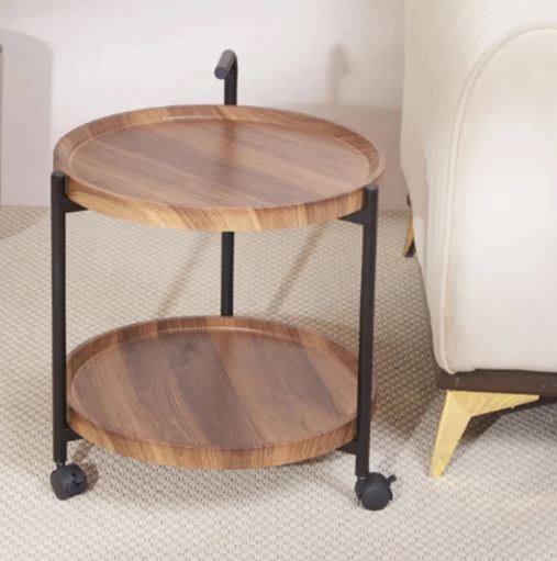 Wooden Round 2-Tier Serving Trolley