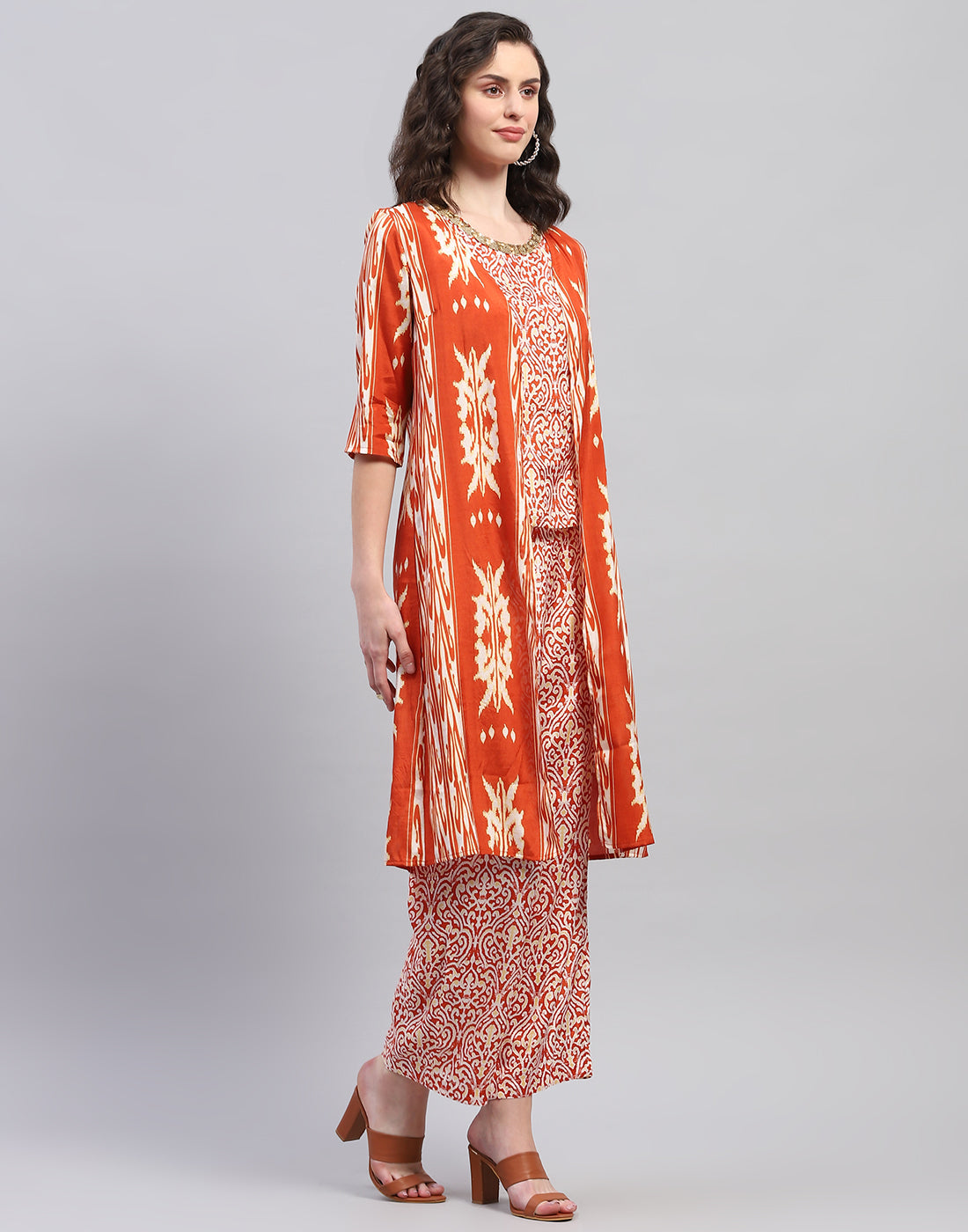 Women Rust Printed Round Neck Half Sleeve Combo 3Pc Set