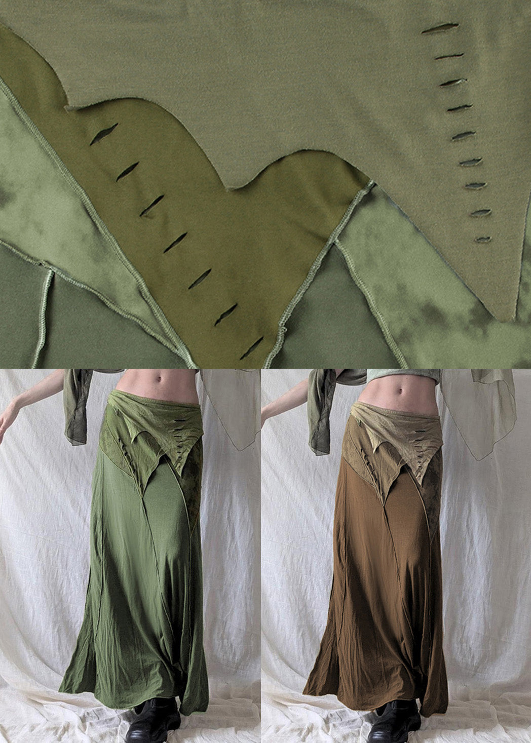 Vintage Green Asymmetrical Side Open Cotton Skirts Summer