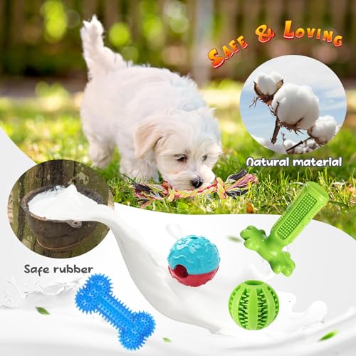 KIPRITII Dog Chew Toys for Puppy - 23 Pack Puppies Teething Chew Toys for Boredom. Pet Dog Toothbrush Chew Toys with Rope Toys. Treat Balls and Dog Squeaky Toy for Puppy and Small Dogs