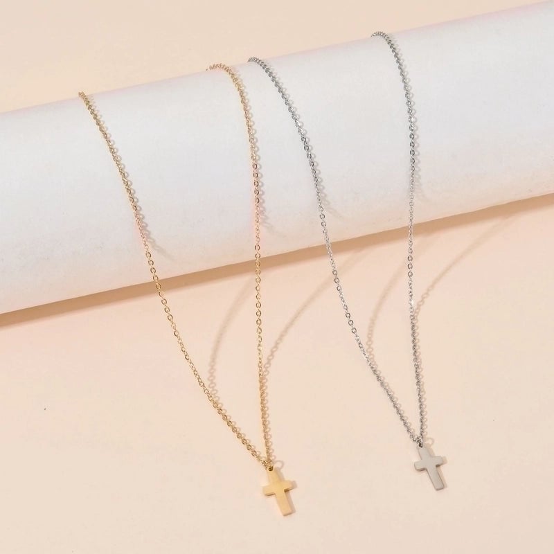 Minimalist Cross Titanium Steel 18K Gold Plated Plating Pendant Necklace