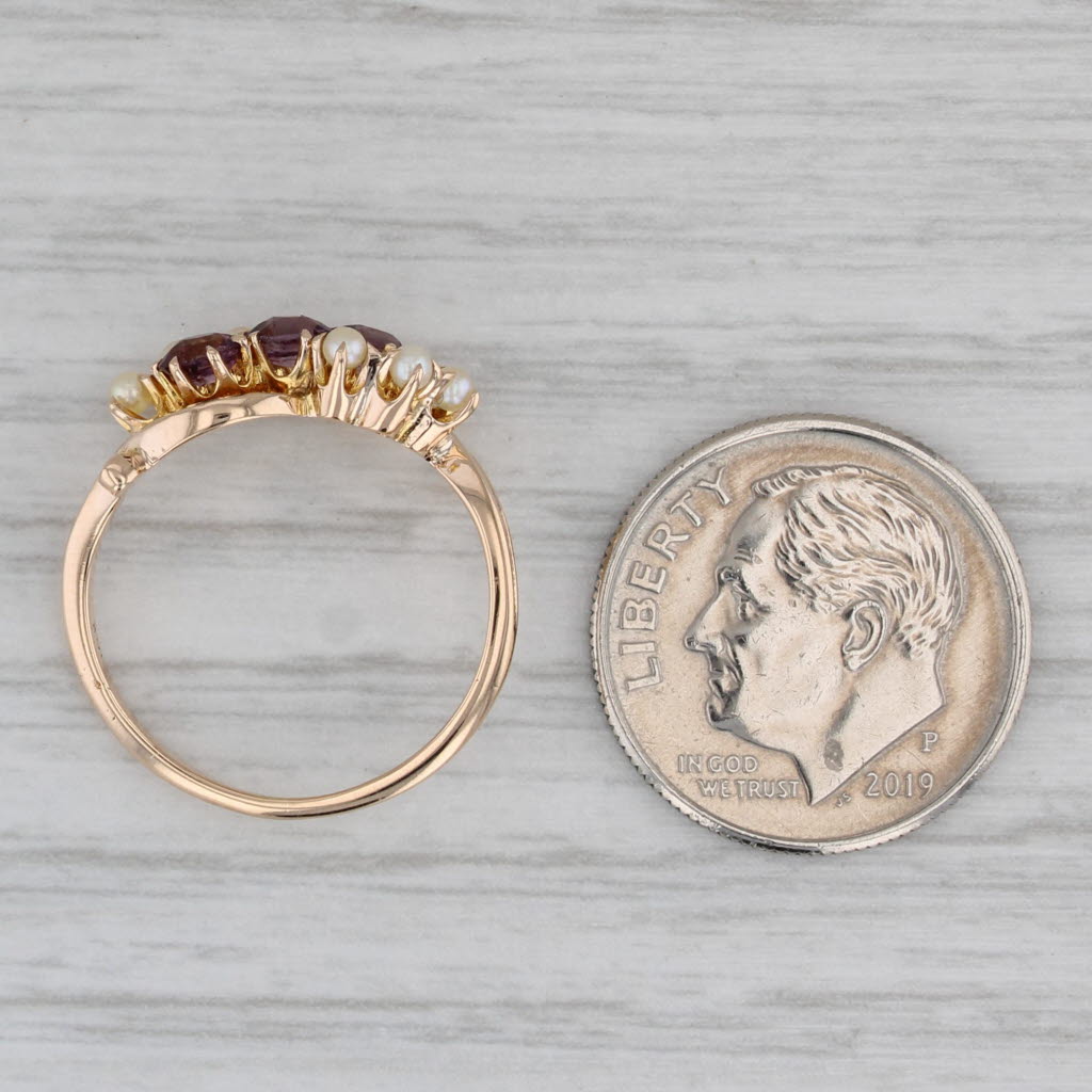 Victorian Garnet Glass Doublet Pearl Ring 10k Yellow Gold Size 4.75 Antique
