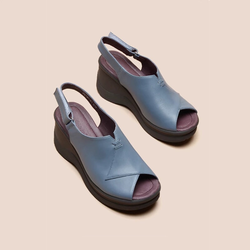 Soft Leather Platform Sandals Peep Toe Slingback High Heel Sandals in Black/Blue/Beige