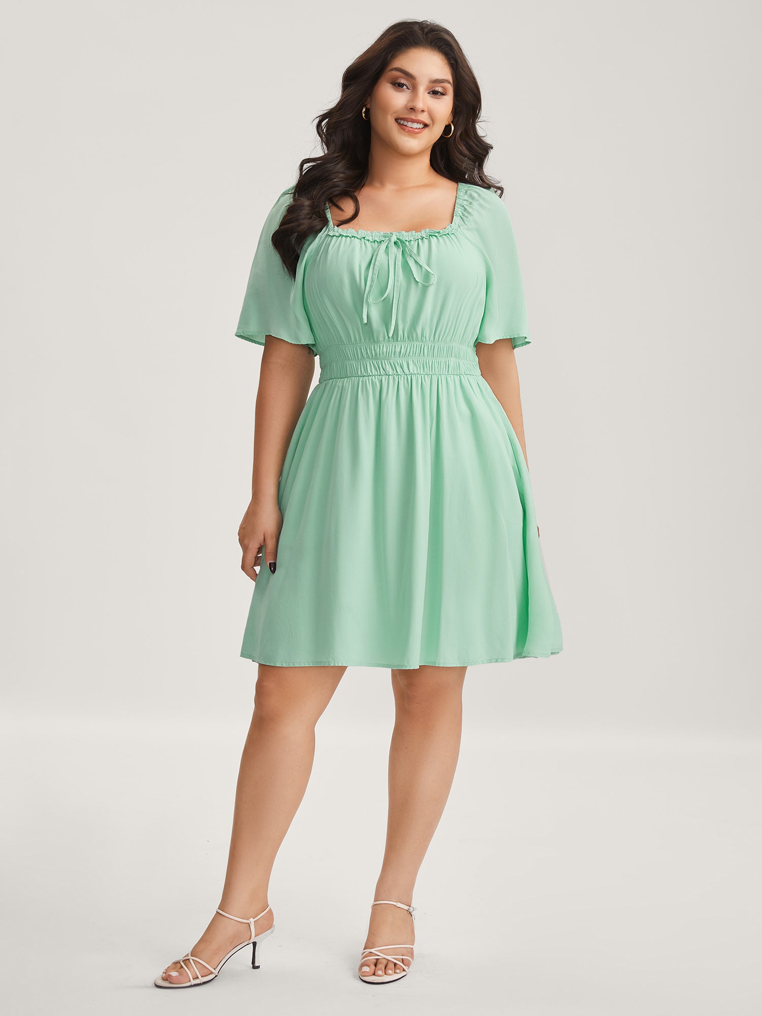 Rayon Stretchy Waist Pockets Knee Dress