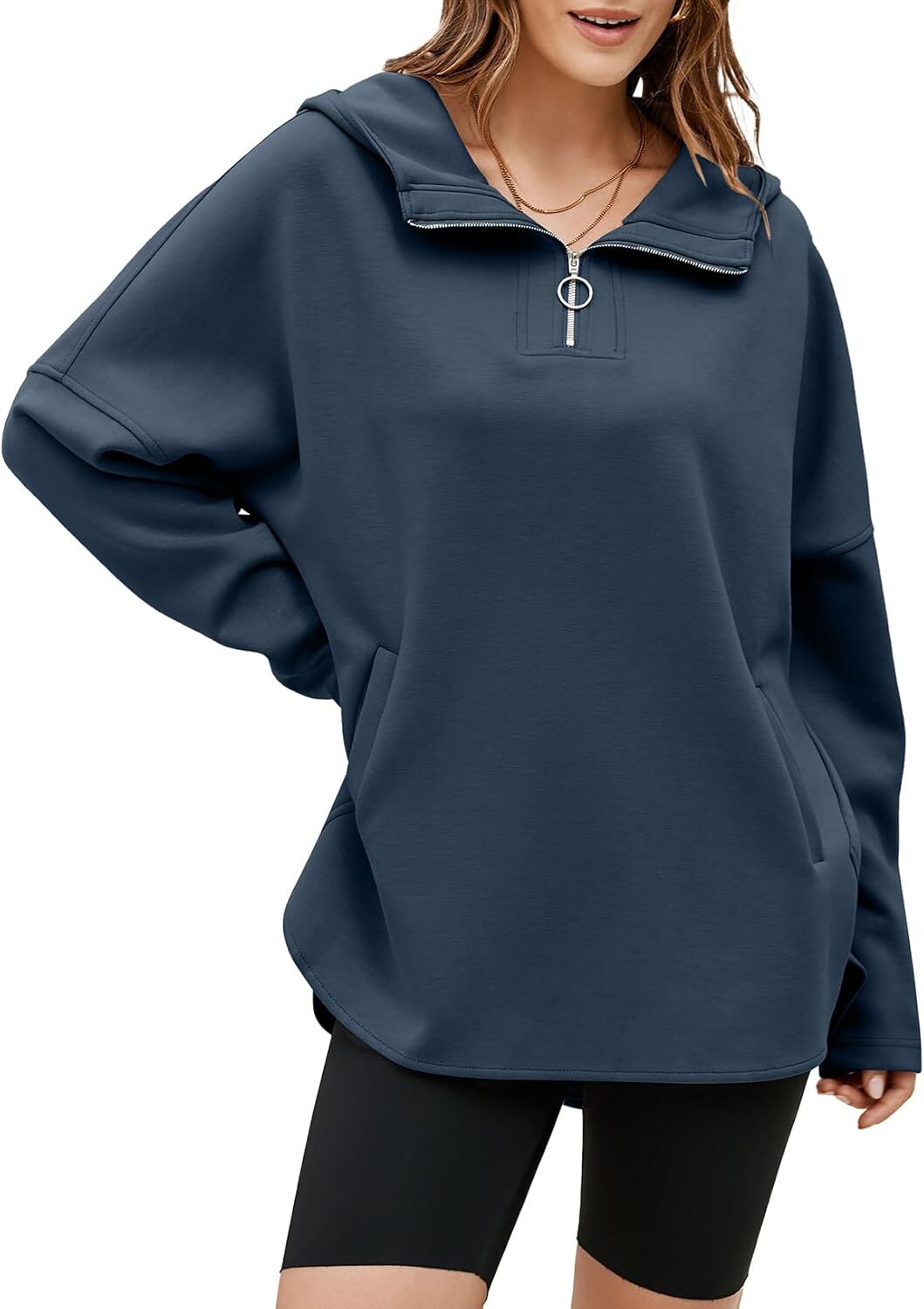 FINAL SALE⚡5 Packs for $25.95⚡- Women's Oversized Hoodies Casual Long Sleeve Half Zipper Pocket Sweatshirt Pullover Tops