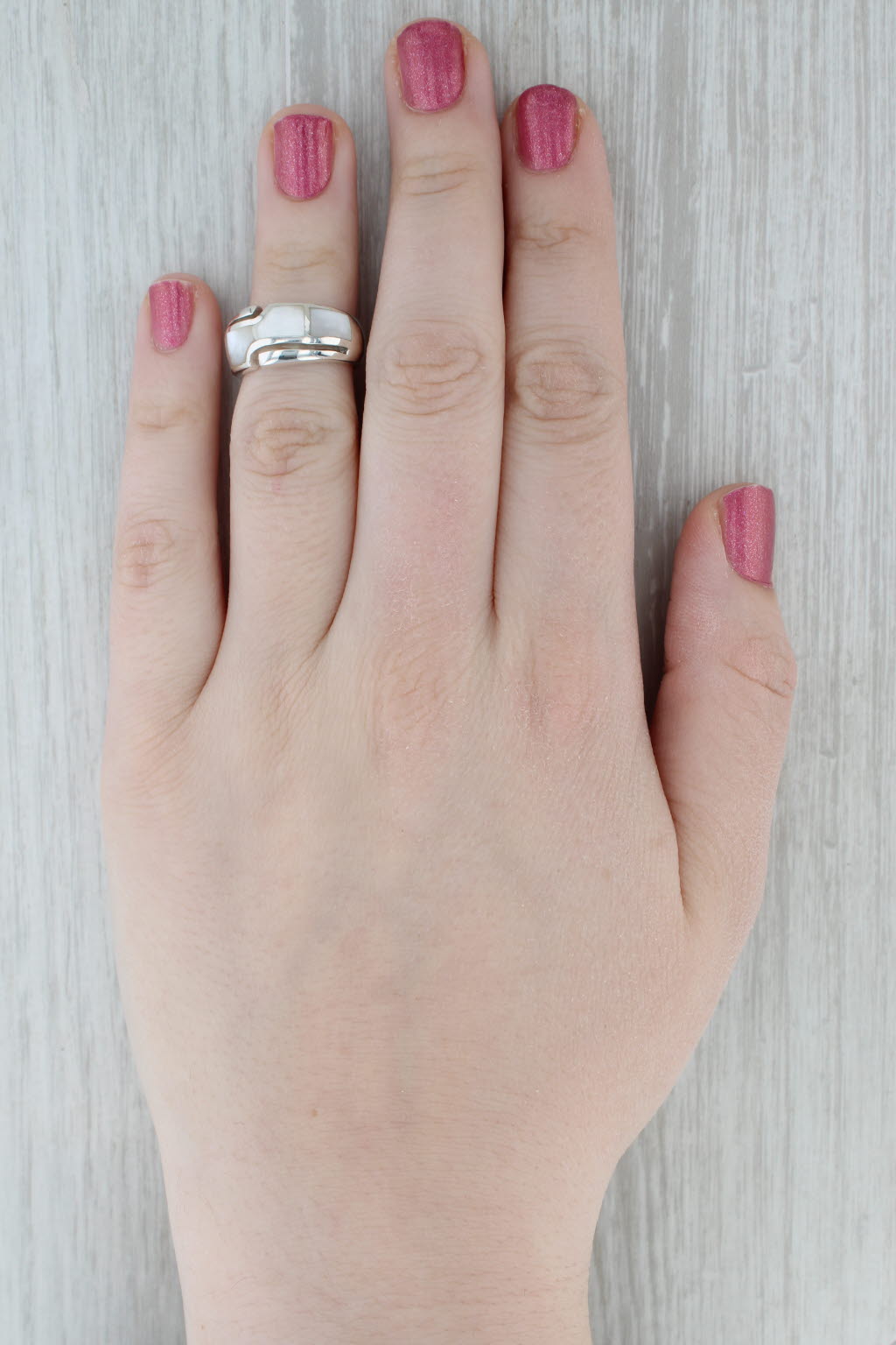 Mother of Pearl Bypass Statement Ring Sterling Silver Size 5.5 Statement Band