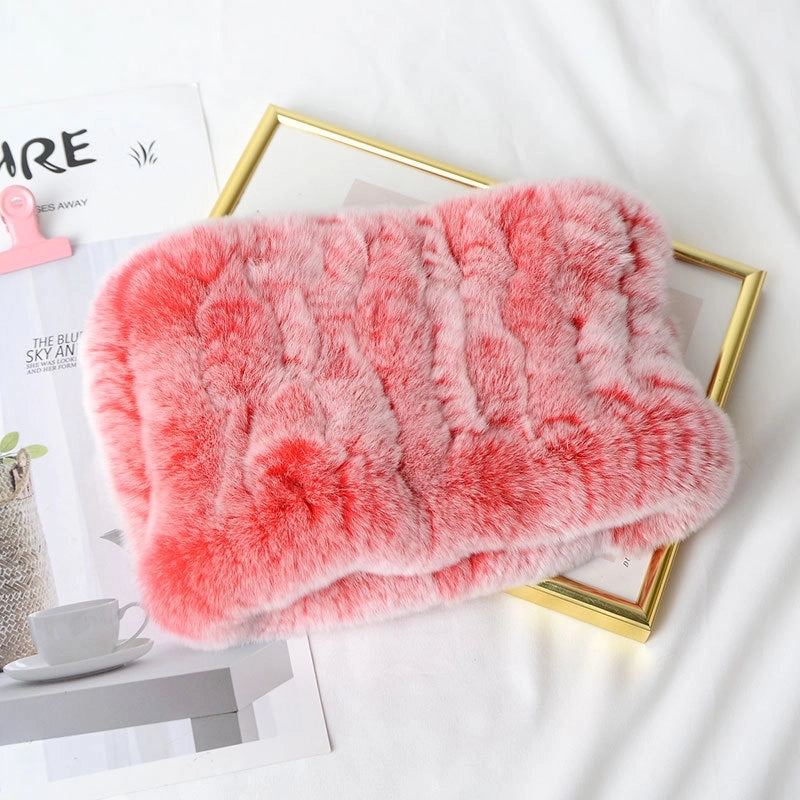 Rex Rabbit Hair Knitted Neck Neck Women's Winter Thickened Encryption Warm Fur Scarf High Elastic Headgear Headband