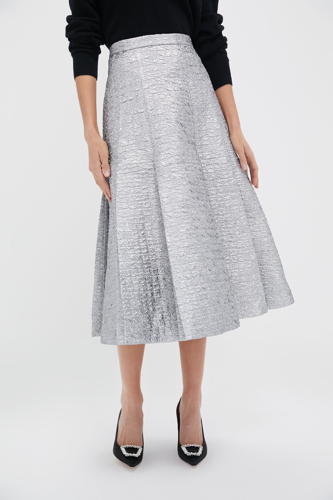 Silver Metallic Seersucker Kensie Skirt