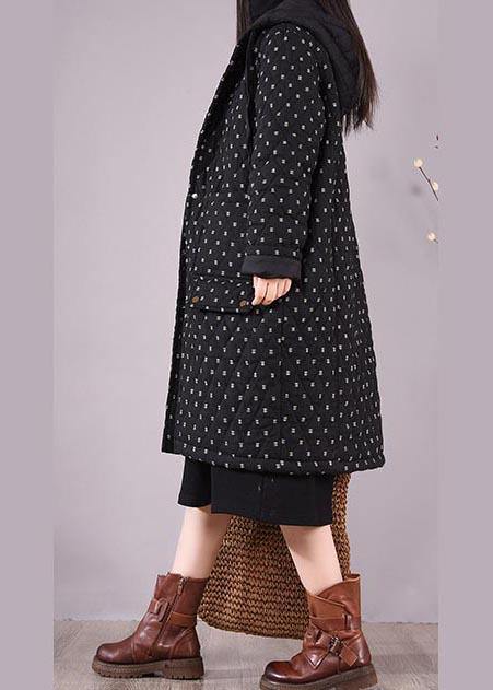 Loose Fitting Coats Black Hooded Pockets Casual Outfit