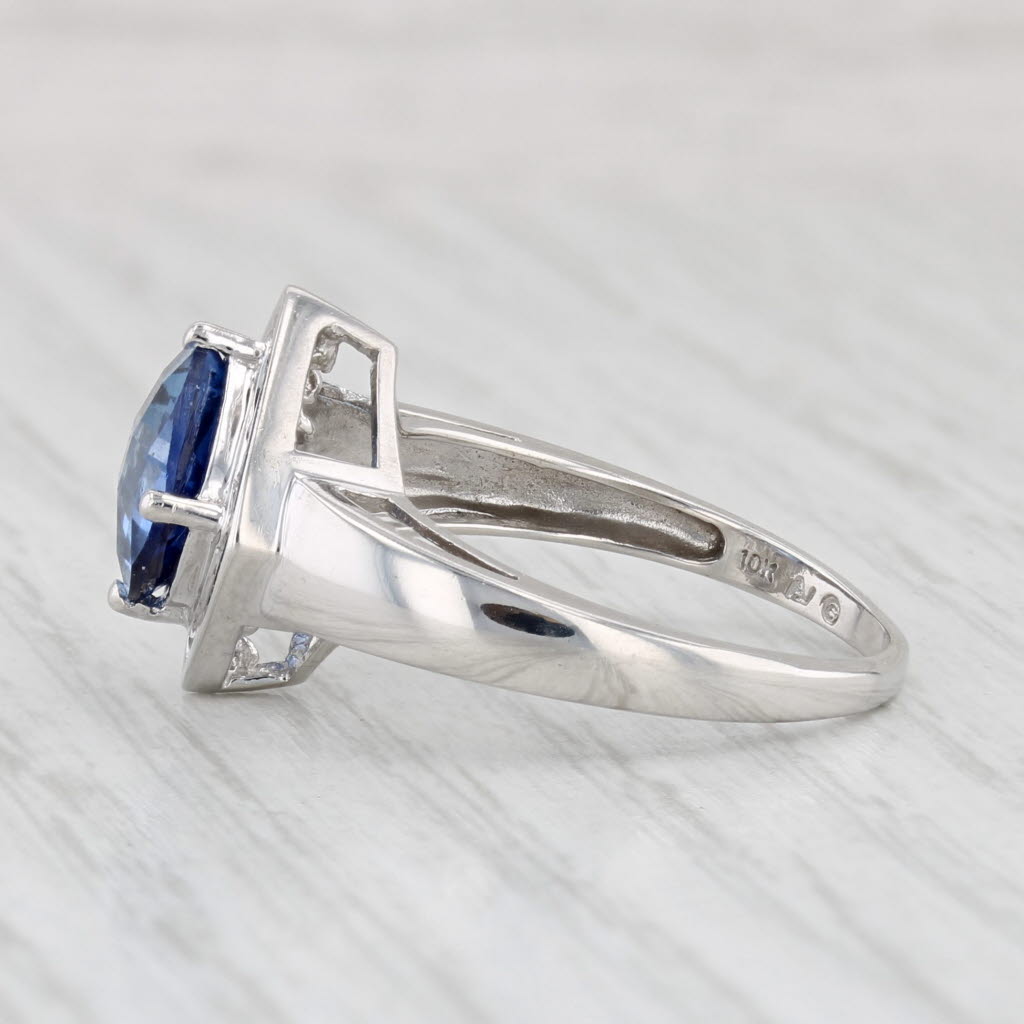 3.20ctw Lab Created Sapphire Diamond Halo Ring 10k White Gold Size 8.25