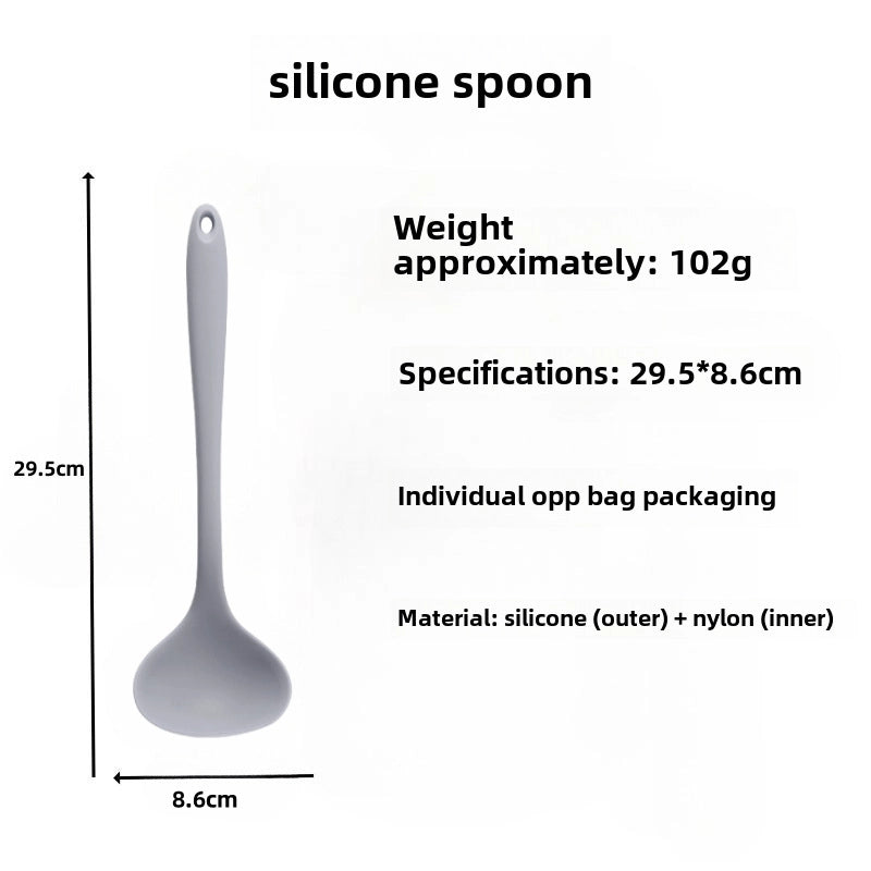 Silicone Soup Spoon Food Grade Long Handle Household Large Soup Spoon High Temperature Resistant Mini Porridge Spoon Frying Spoon Non-stick Cooking Pan Spoon