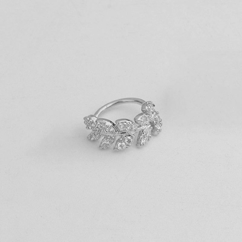 1 Piece Minimalist Leaf Inlay Copper Zircon Ear Studs