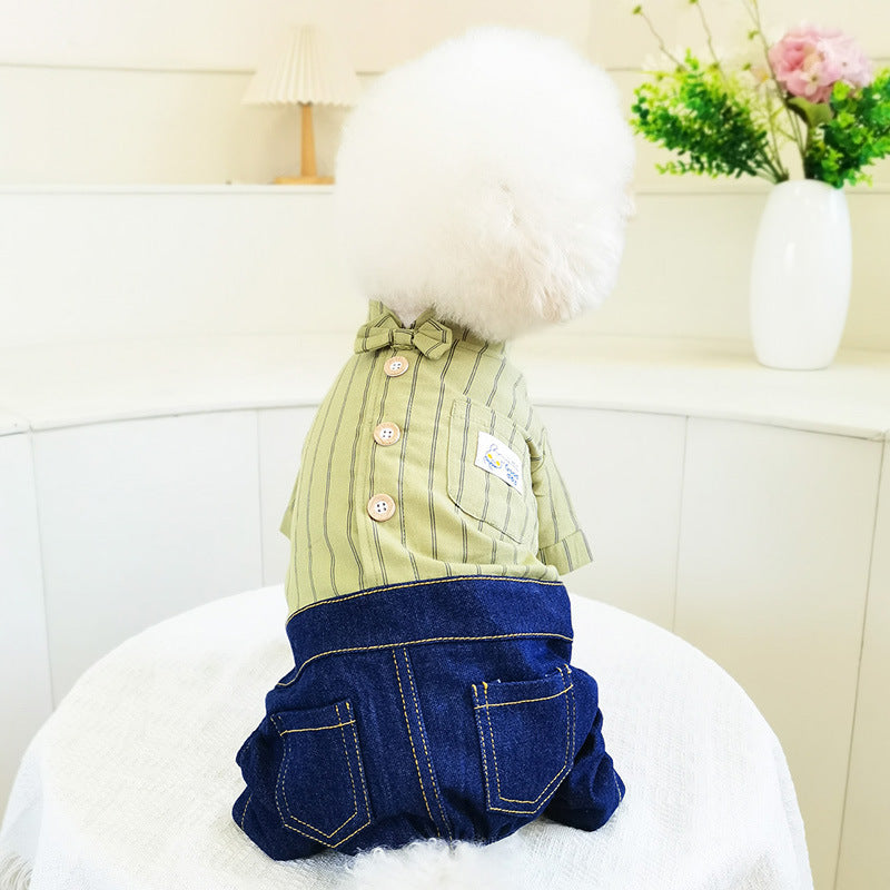 Casual Striped Denim Dog Jumpsuits