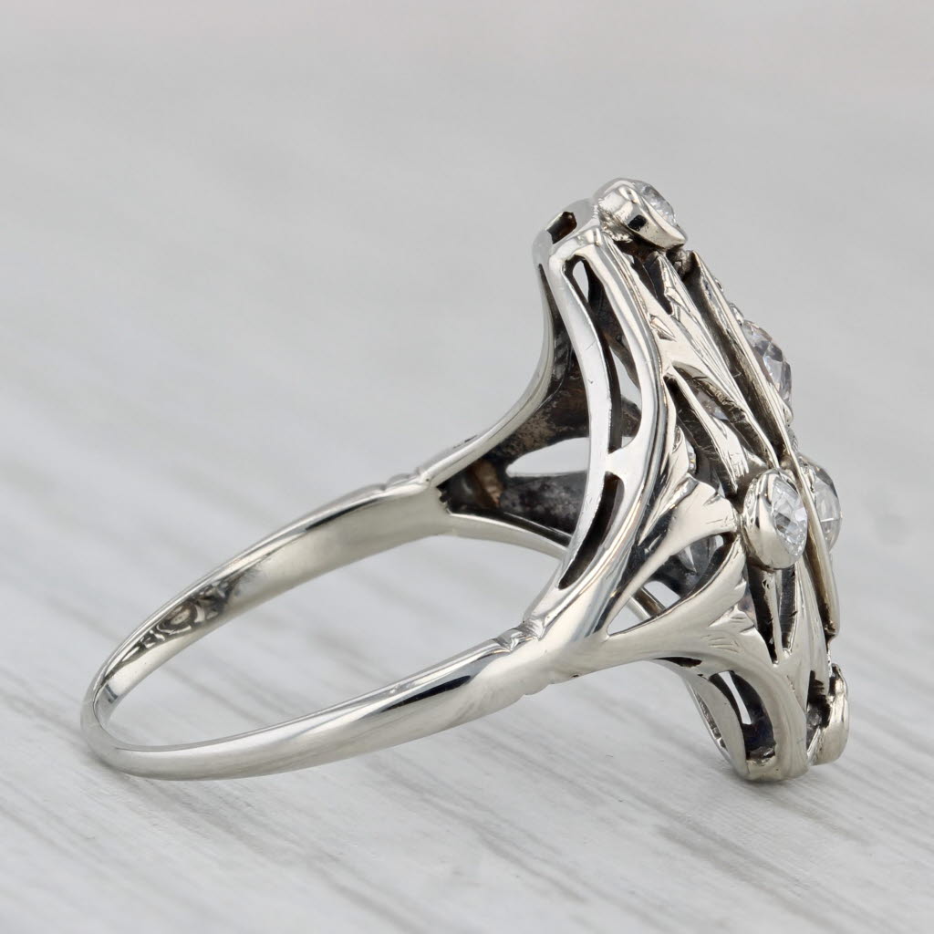 Art Deco 0.42ctw Diamond Ring 12k-14k White Gold Old Mine Cut Size 5.75 Vintage