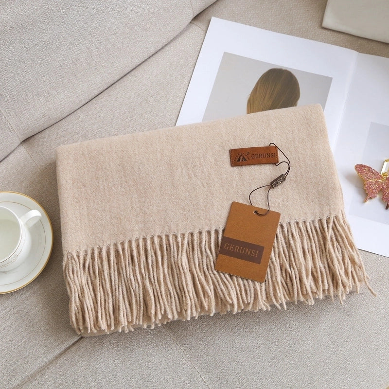 Unisex Retro Preppy Style Solid Color Imitation Cashmere Tassel Scarf
