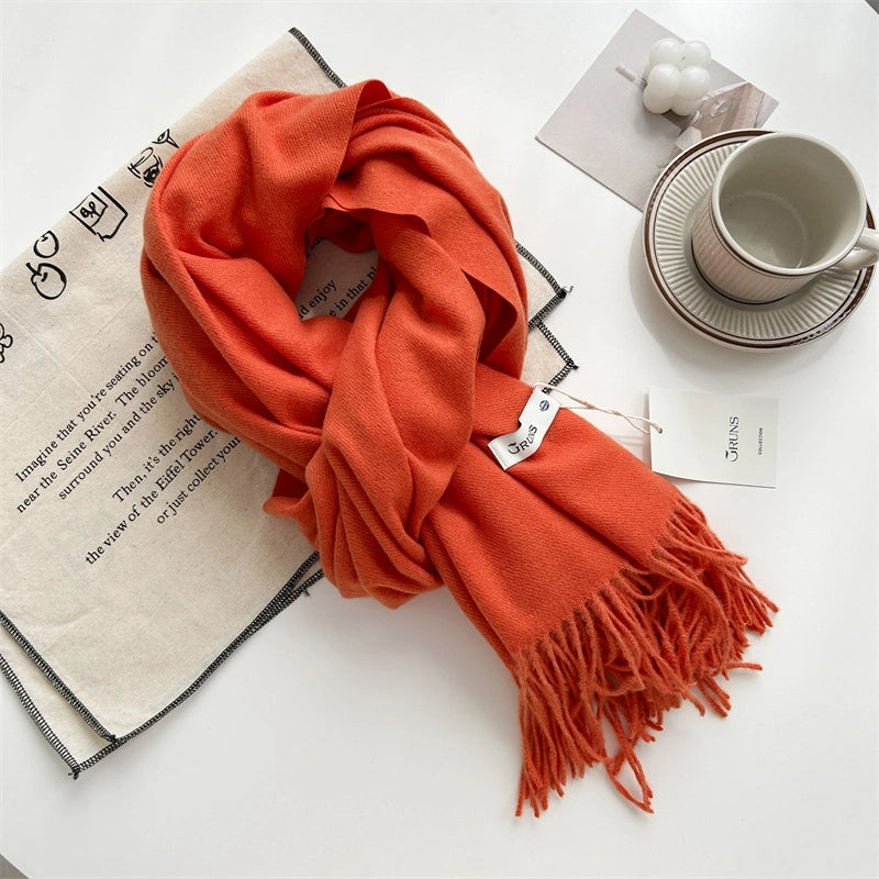 Women's Elegant Minimalist Solid Color Imitation Cashmere Tassel Scarf