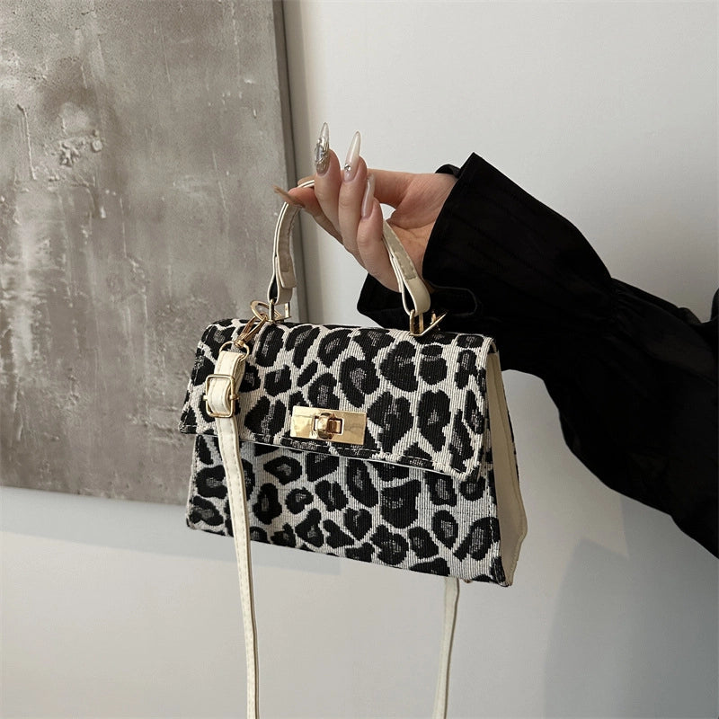 Women's Corduroy Strawberry Leopard Streetwear Square Flip Cover Handbag Crossbody Bag