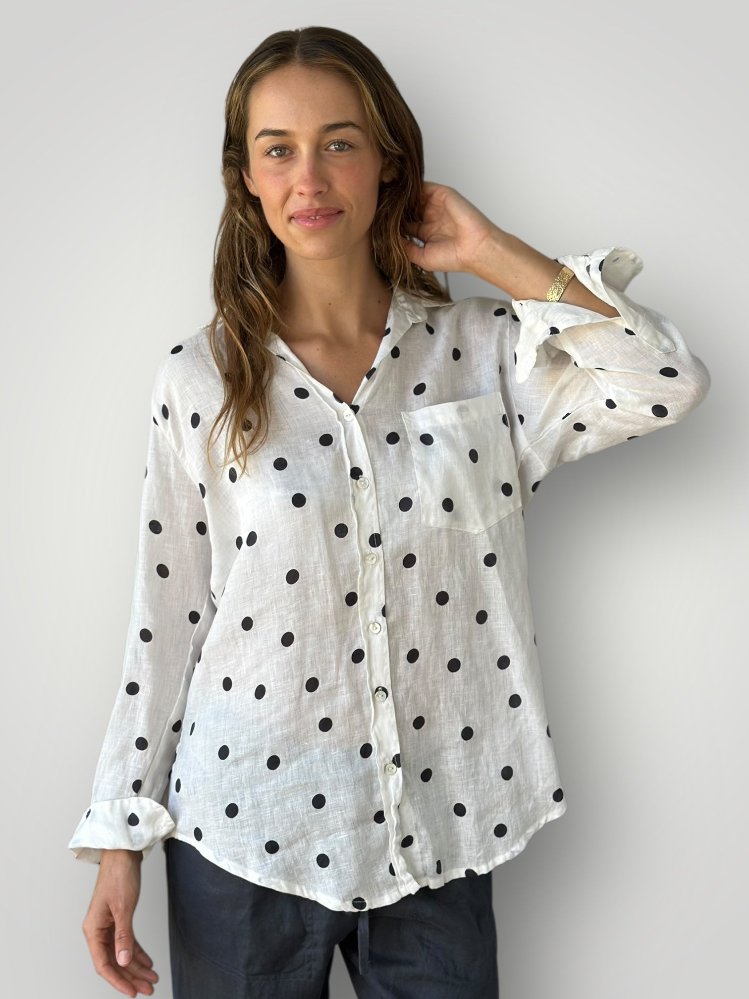 erika shirt -  charcoal spot linen
