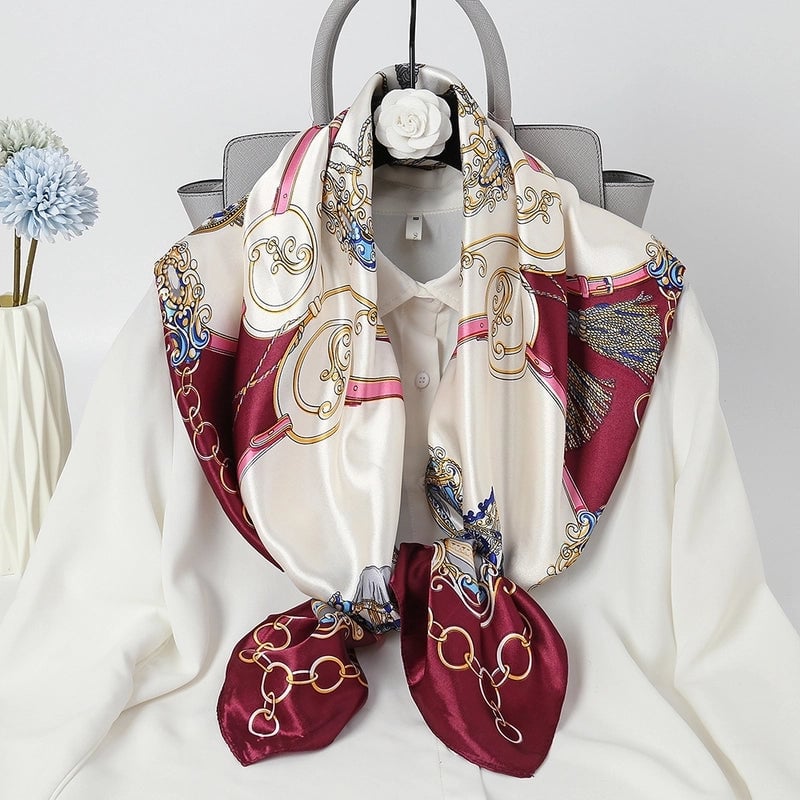 Women's Elegant Minimalist Chains Print Satin Printing Silk Scarf
