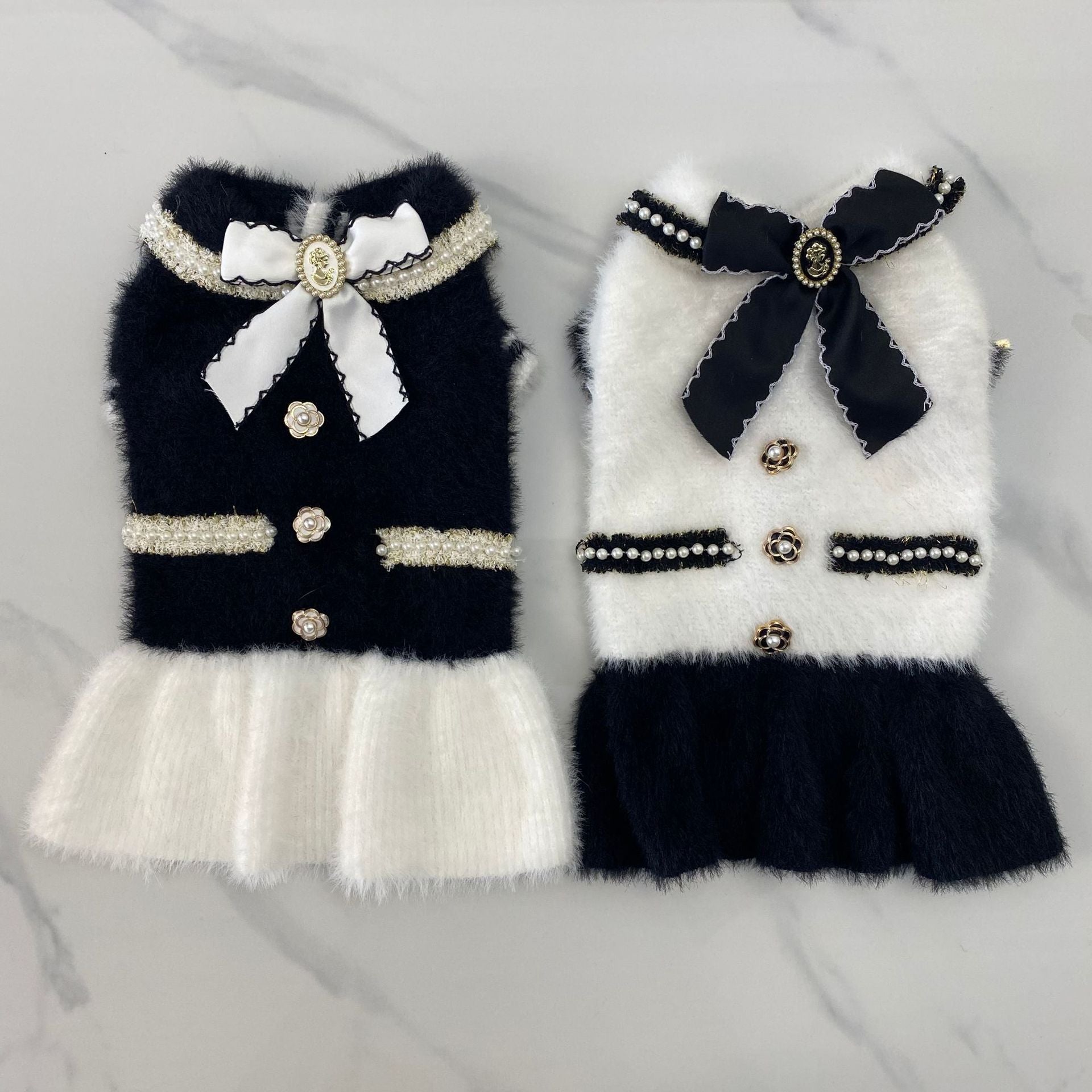 Sweet Bowknot Buttoned Dog Cat Sweater Dress