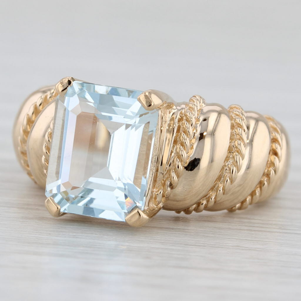 3ct Aquamarine Emerald Cut Solitaire Ring 14k Yellow Gold Size 5.75