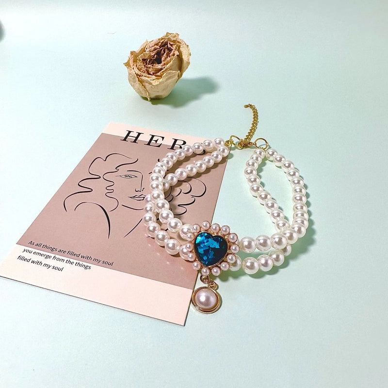 Elegant Minimalist Imitation Pearl Alloy Heart Shape Rose Pet Collar