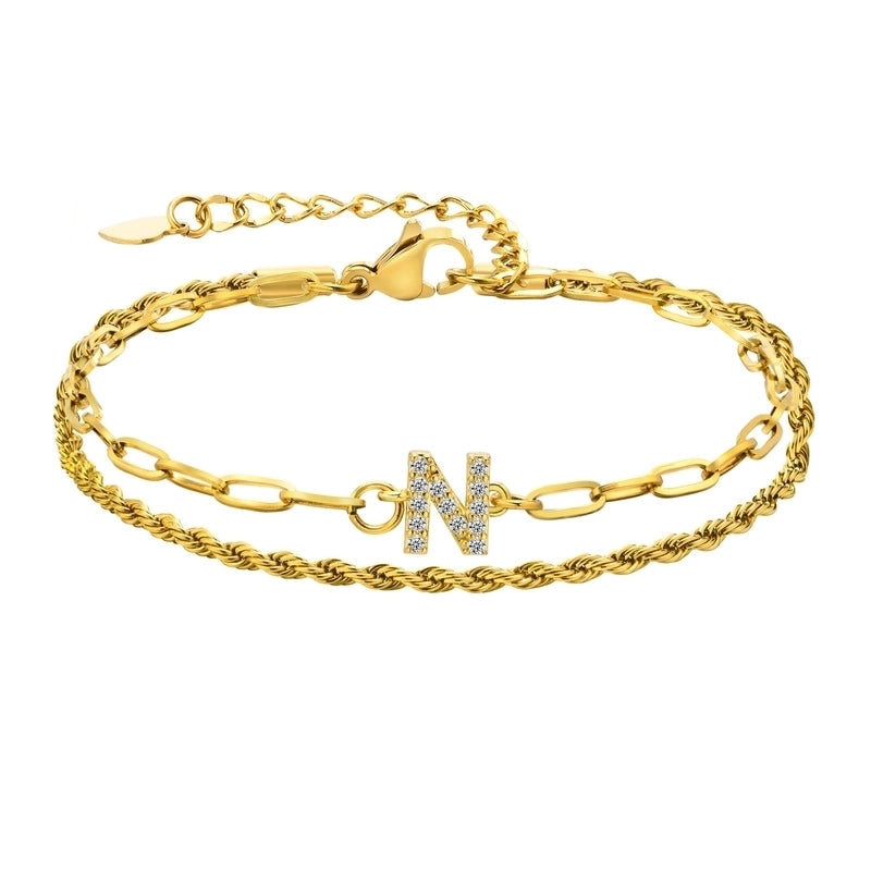 201 Stainless Steel 18K Gold Plated IG Style Inlay Letter Zircon Bracelets