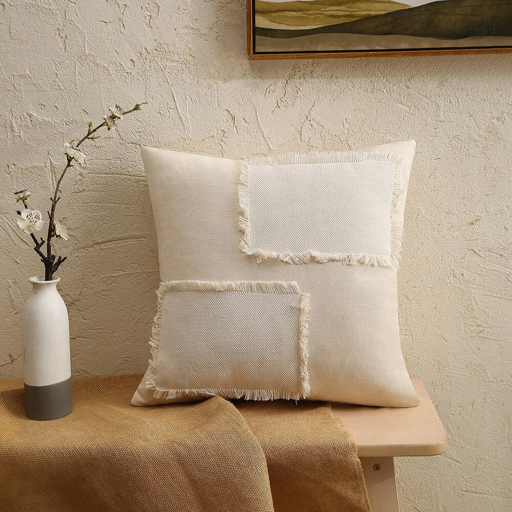 Calara Geometric Patch Linen Cushion Cover