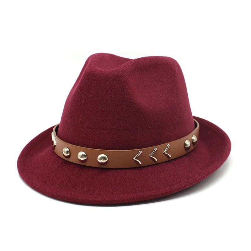 New Autumn And Winter Woolen Small Top Hat Women's Trendy Hat Golden Buckle Jazz Hat Woolen Felt Hat