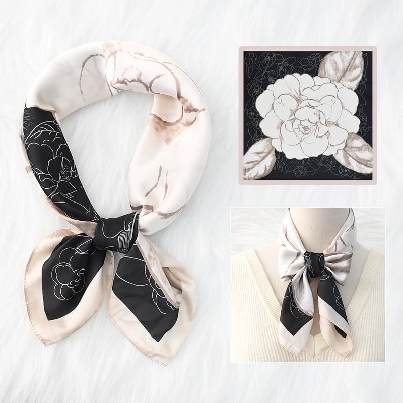 2 Pieces Women's Elegant Plaid Flower Horse Satin Silk Scarf
