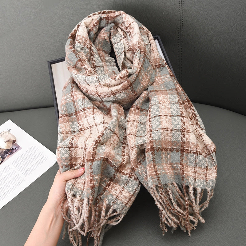 Women's Basic Plaid Polyester Scarf