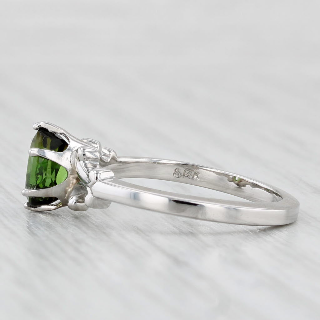 0.85ct Oval Green Tourmaline Solitaire Ring 14k White Gold Size 6.25