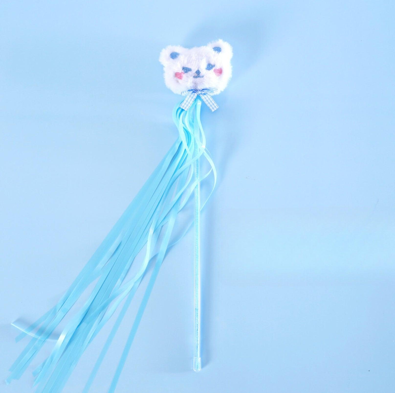 Cartoon Plush Cat Teaser Wand With Ribbon and Bell