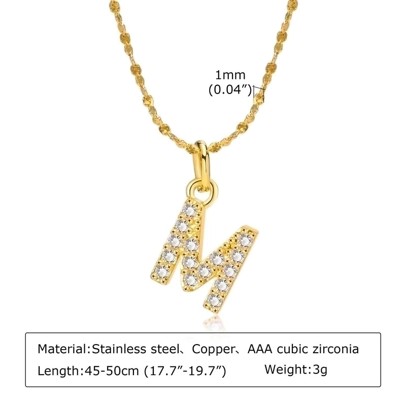 Minimalist Letter 201 Stainless Steel Copper Inlay Artificial Diamond Pendant Necklace
