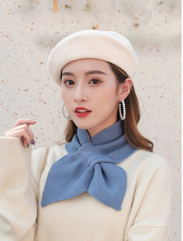 Evening And Evening Knitted Wool Collar Cross Fishtail Scarf Bow Small Scarf For Women Autumn And Winter