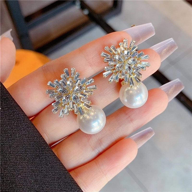 1 Pair Sweet Heart Shape Flower Butterfly Inlay Imitation Pearl Alloy Rhinestones Earrings