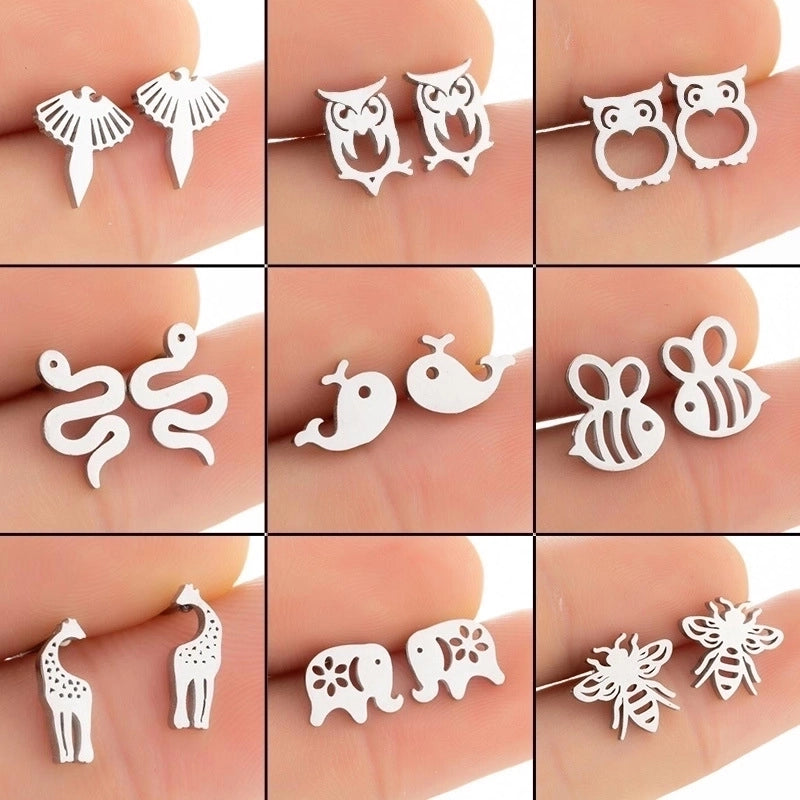 1 Pair Fashion Animal Owl Plating 304 Stainless Steel 18K Gold Plated Ear Studs