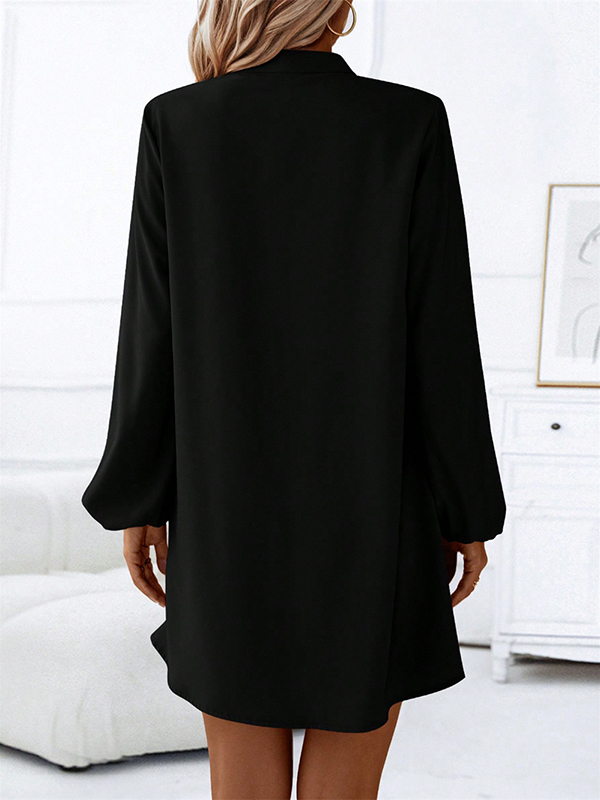 A-line Long Sleeves Buttoned Solid Color V-neck Mini Dresses
