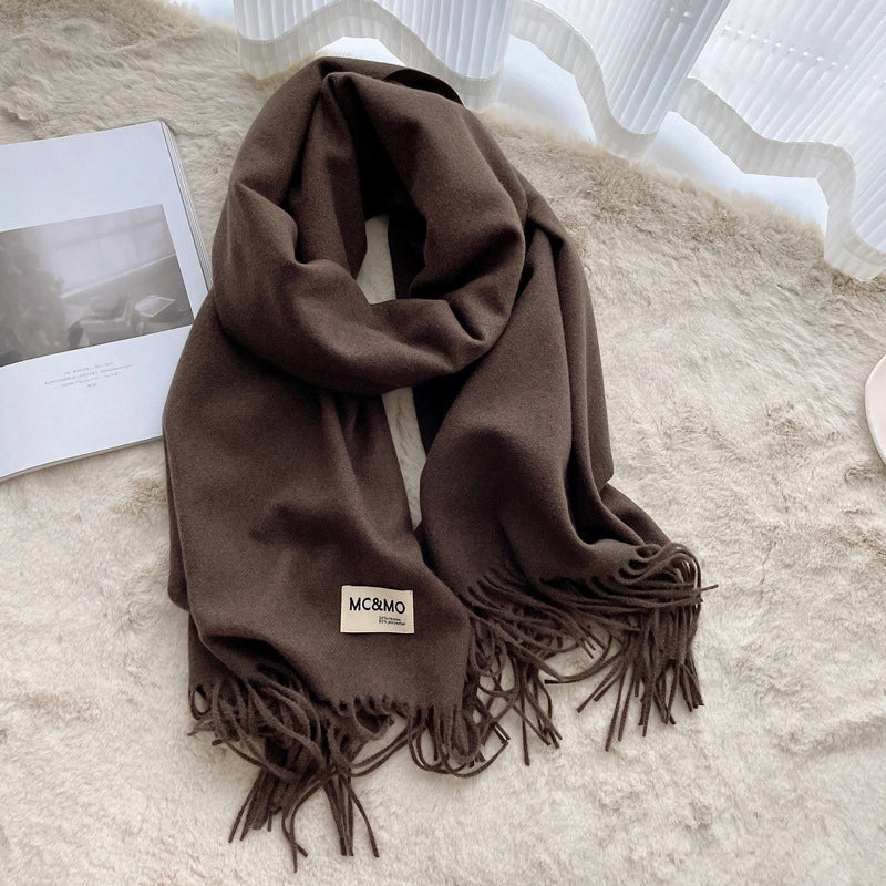 D Cashmere Scarf Solid Color Tassel Shawl Long Couple Warm Imitation Cashmere Scarf Shawl