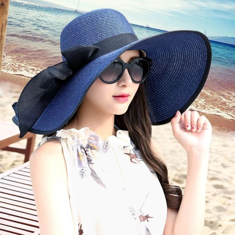 Women's Basic Vacation Pastoral Solid Color Bowknot Big Eaves Sun Hat