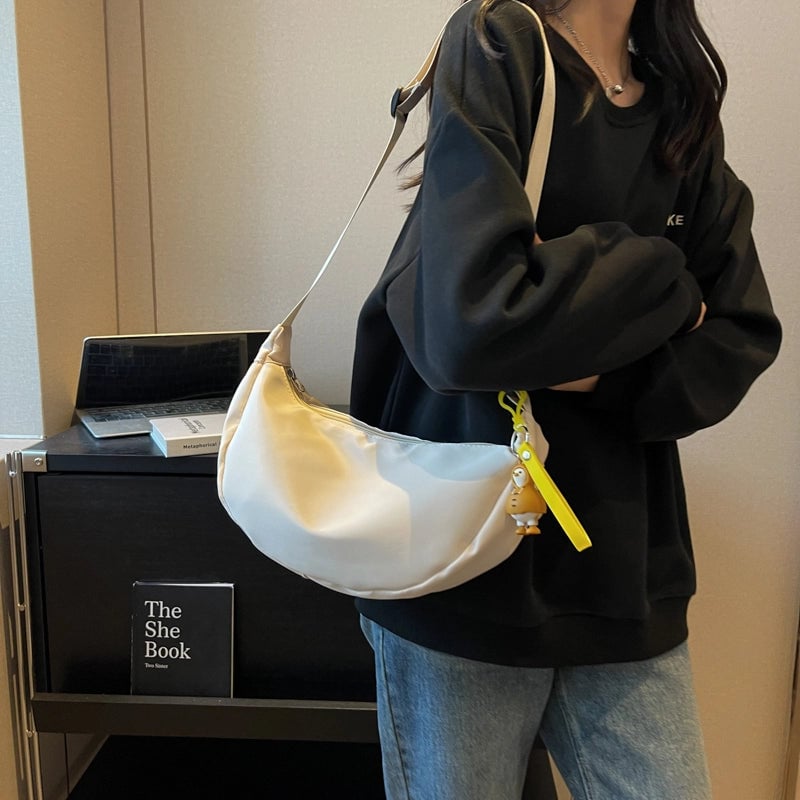 Women's Oxford Cloth Solid Color Streetwear Ornament Dumpling Shape Zipper Crossbody Bag