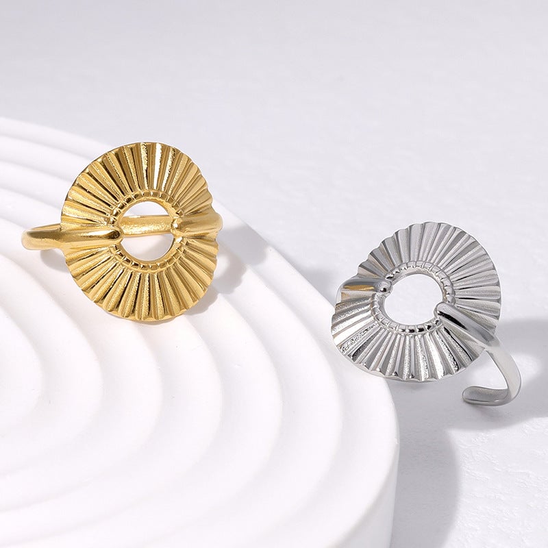 IG Style Pleated Geometric Stainless Steel Electroplating Rings