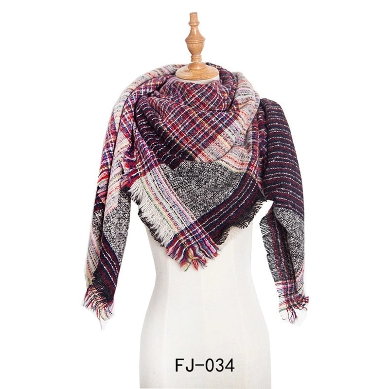 Autumn And Winter New Ring Yarn Thickened Double-sided Lattice Prick Scarf Scarf Women's Scarf Shawl Manufacturers