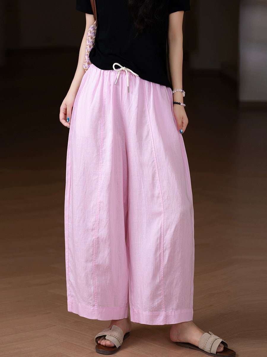 Women Summer Casual Pure Color Linen Wide-leg Pants