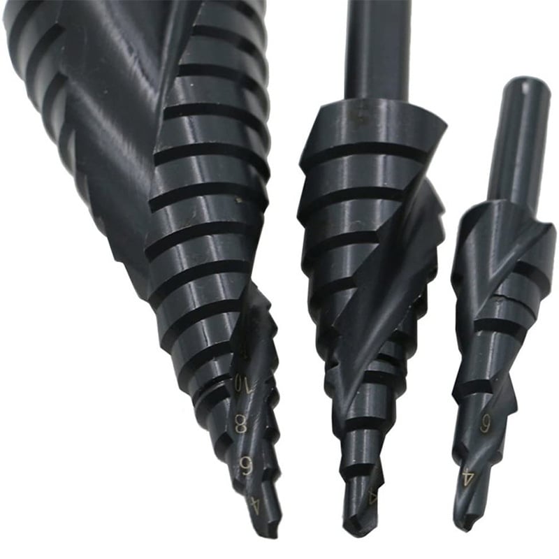 3pcs Four Spiral Flute Cobalt Step Drill Bit Set