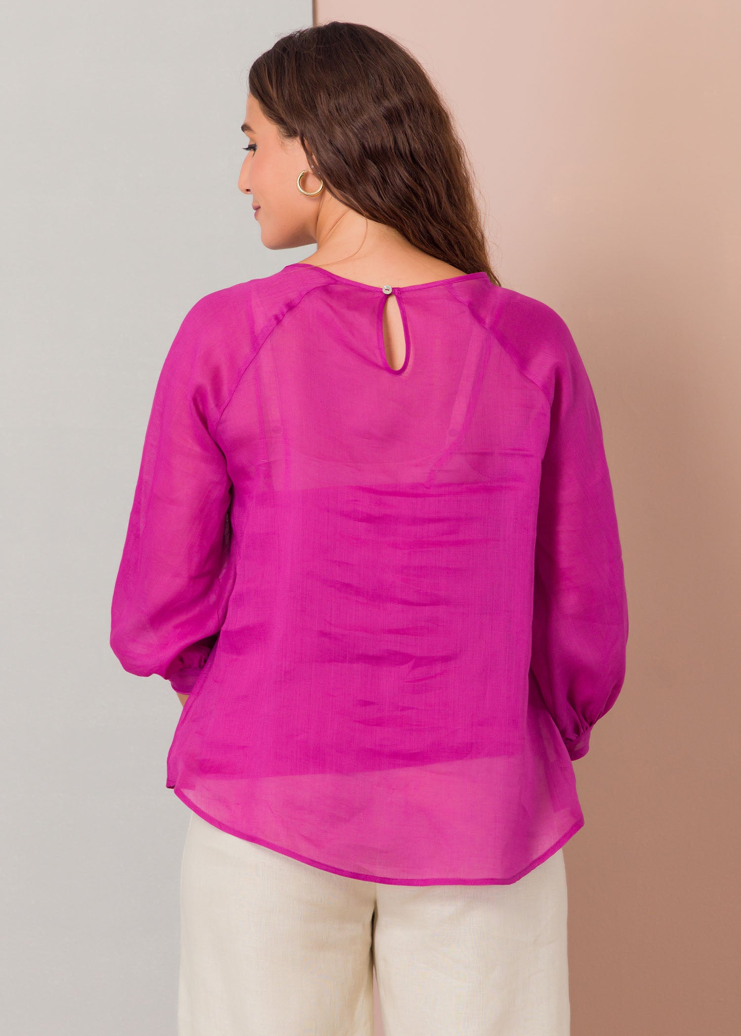 Ragalan sleeve blouse with piping detail